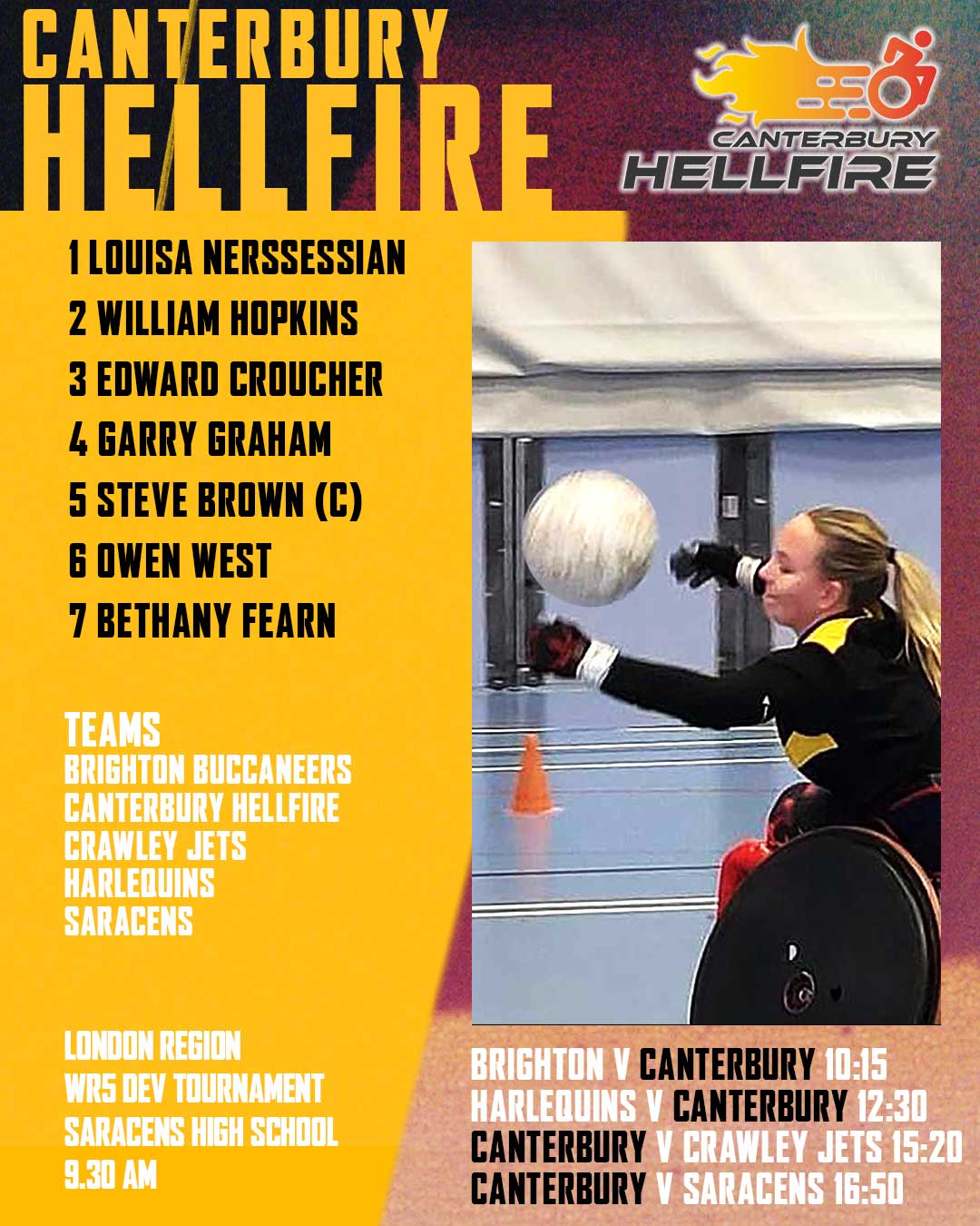 Canterbury Hellfire Team Sheet